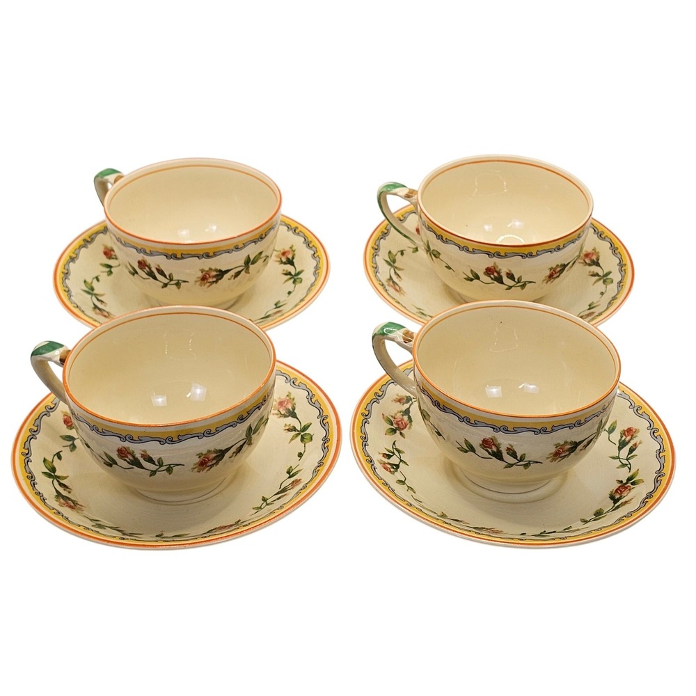 Vintage 1940s Johnson Bros England Victorian Floral Tea Cup & Saucer‎ Set 4